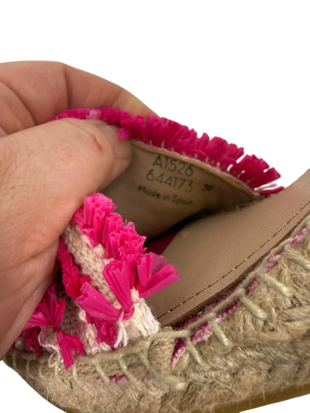 Boden Ankle Tie Pink Raffia Wedge Espadrille Sz 39
